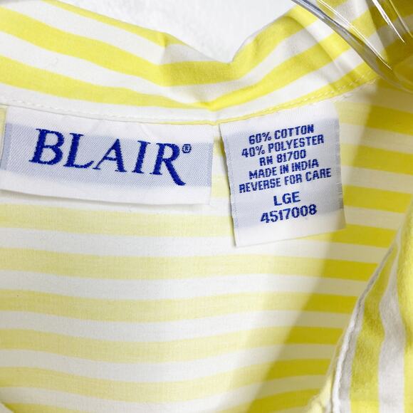 BLAIR Vintage Striped Poplin Button-Up Shirt Relaxed Fit Yellow White Size Large - Picture 4 of 6